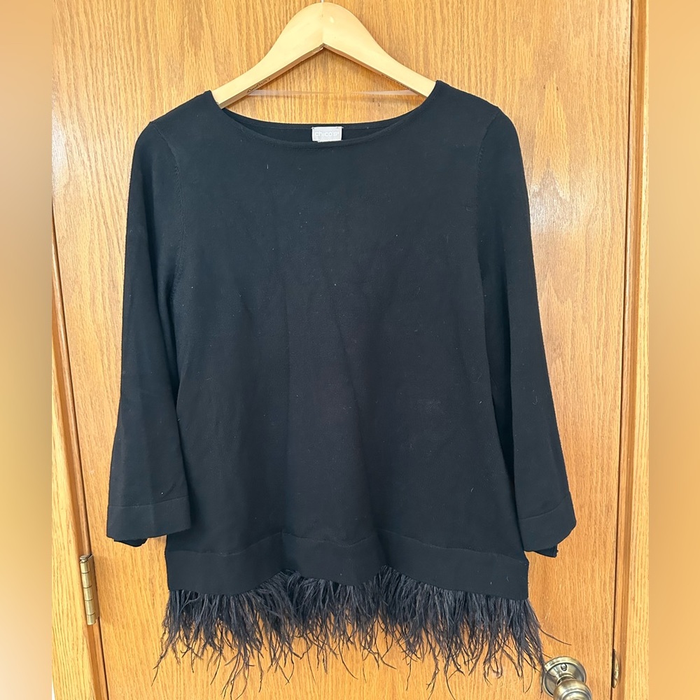Chicos Black Feather Sweater Size 1